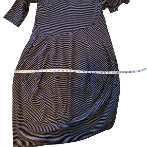 Tirelli Australia Dress Navy Striped Diagonal Seam, 3/4 sleeves, pockets, sz M - Picture 9 of 12